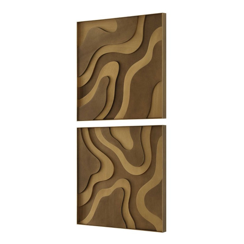 Golden Terrain - Wooden Wall Decor (Set of 2) - Brown / Gold