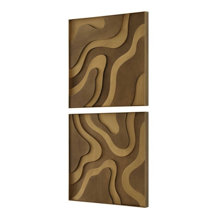 Golden Terrain - Wooden Wall Decor (Set of 2) - Brown / Gold