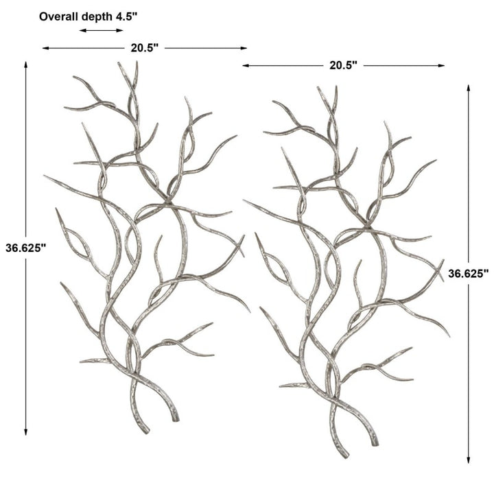Silver Branches - Wall Art (Set of 2) - Pearl Silver