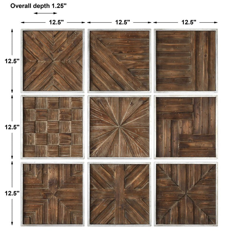 Bryndle - Rustic Wooden Squares (Set of 9) - Dark Brown