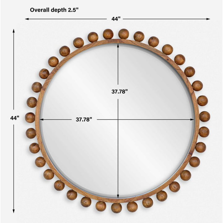 Cyra - Wood Beaded Round Mirror - Bronze
