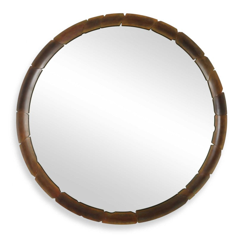 Auger - Amber Glass Round Mirror - Bronze