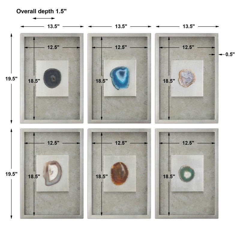 Agate - Stone Wall Art (Set of 6) - Silver
