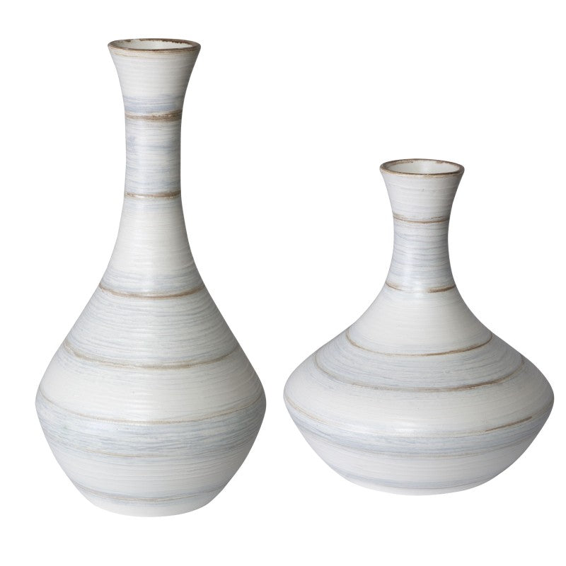Potter - Fluted Striped Vases (Set of 2) - Light Blue
