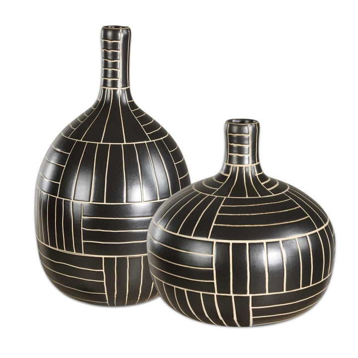 Graphite - Stride Geometric Vases (Set of 2) - Black
