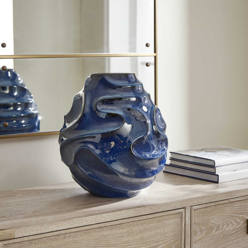 Helix - Swirl Outdoor Vase - Blue