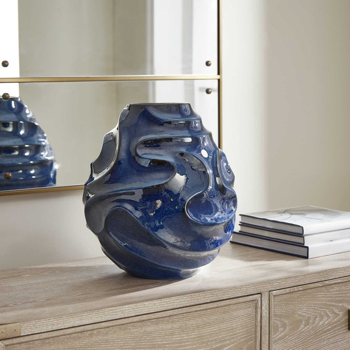 Helix - Swirl Outdoor Vase - Blue