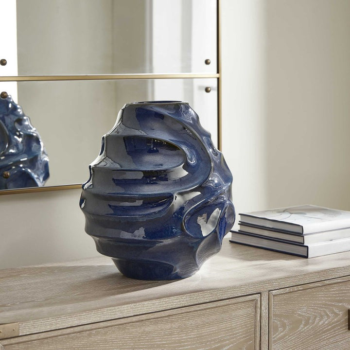 Helix - Swirl Outdoor Vase - Blue