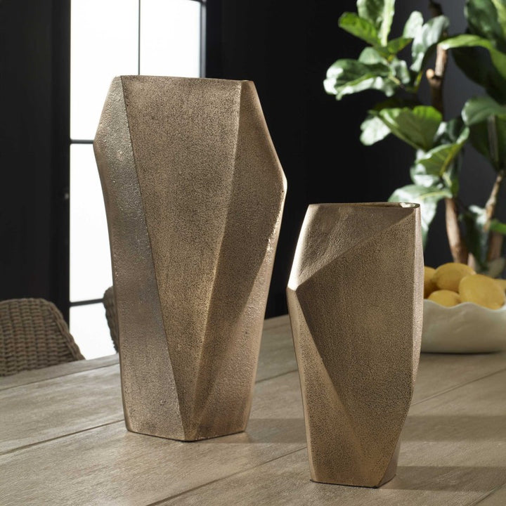 Geoform - Indoor-Outdoor Vases (Set of 2) - Brass