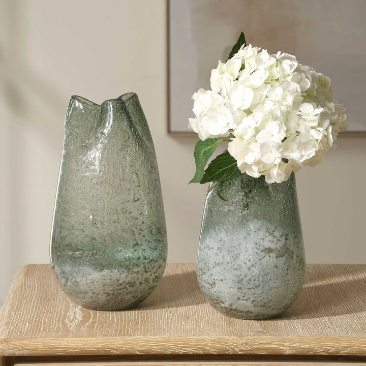 Chianti - Seeded Glass Vases (Set of 2) - Blue / Green