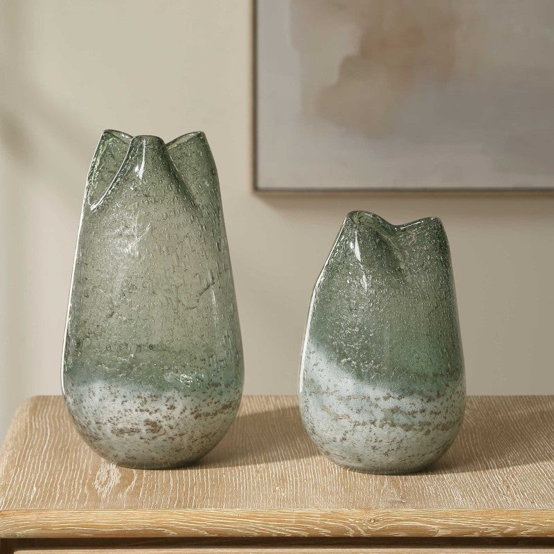 Chianti - Seeded Glass Vases (Set of 2) - Blue / Green