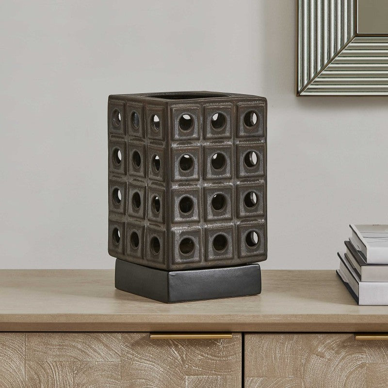 Lattice - Indoor-Outdoor Lantern Candleholder - Brown / Gray