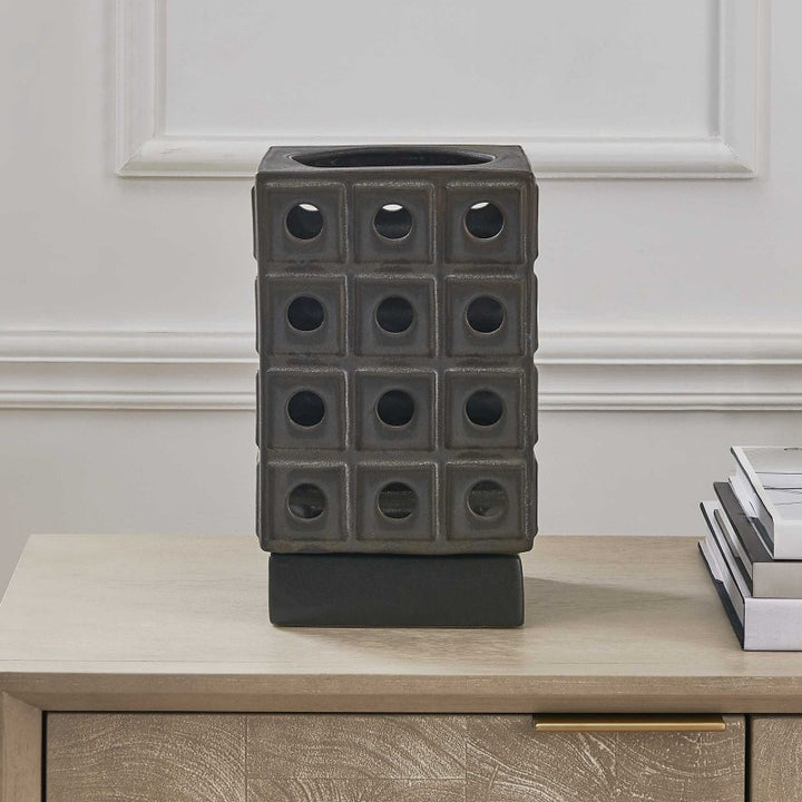 Lattice - Indoor-Outdoor Lantern Candleholder - Brown / Gray