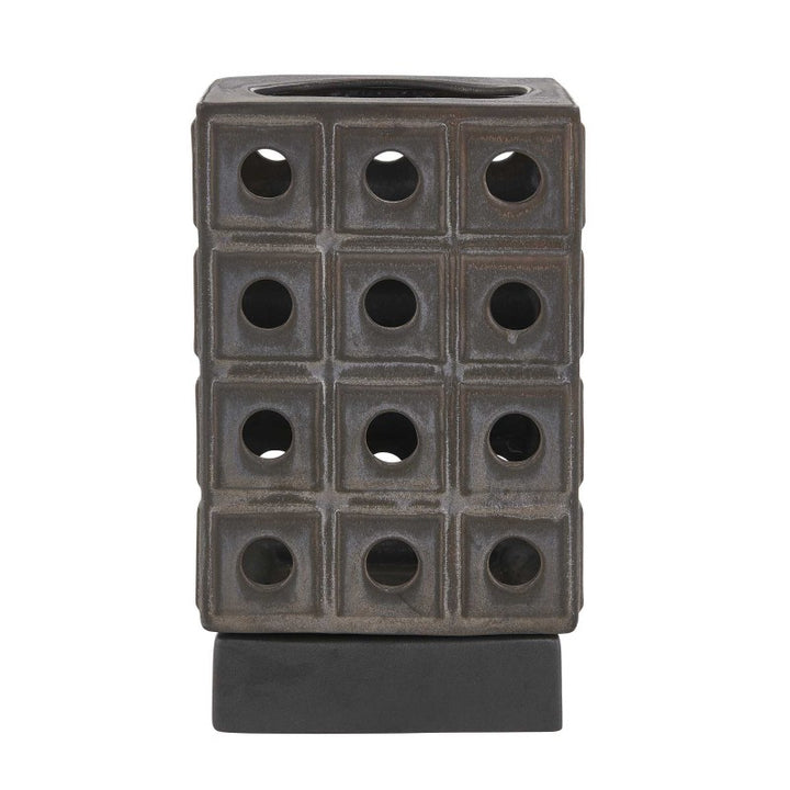 Lattice - Indoor-Outdoor Lantern Candleholder - Brown / Gray