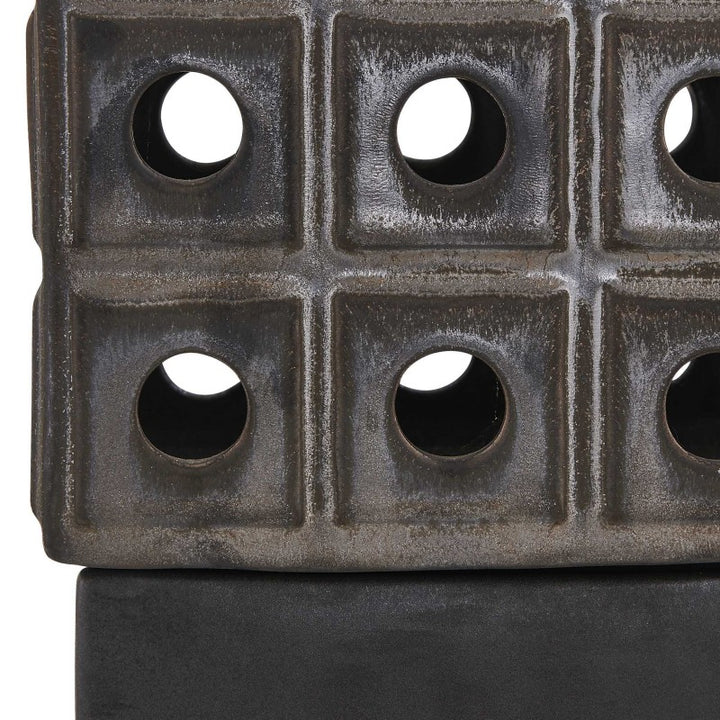 Lattice - Indoor-Outdoor Lantern Candleholder - Brown / Gray