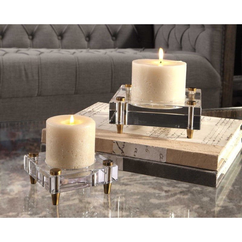 Claire - Crystal Block Candleholders (Set of 2) - Beige