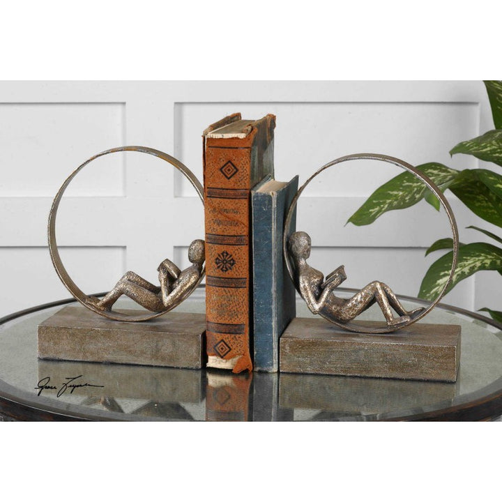 Lounging Reader - Antique Bookends (Set of 2) - Dark Brown
