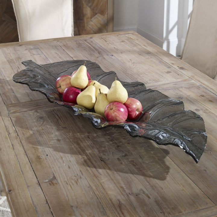Smoked Leaf - Glass Tray - Dark Gray