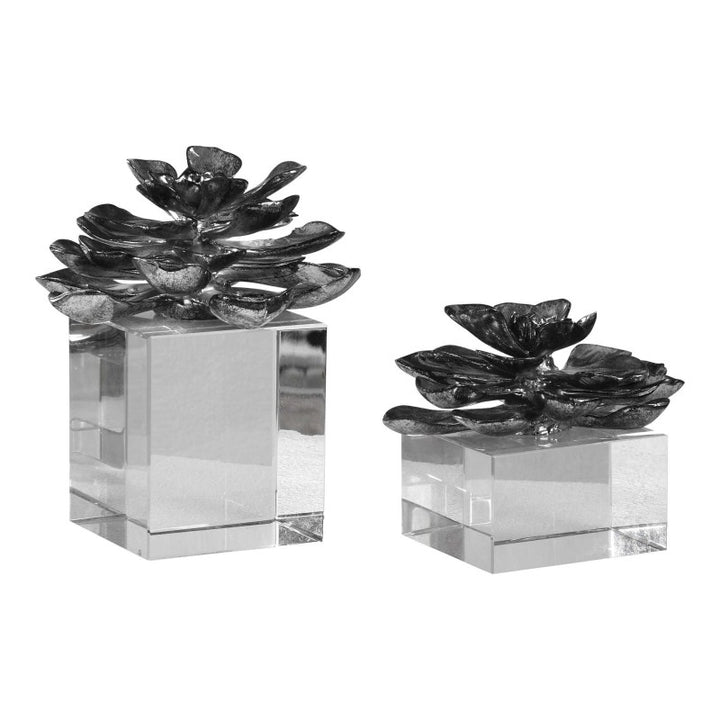 Indian Lotus - Metallic Flowers (Set of 2) - Silver