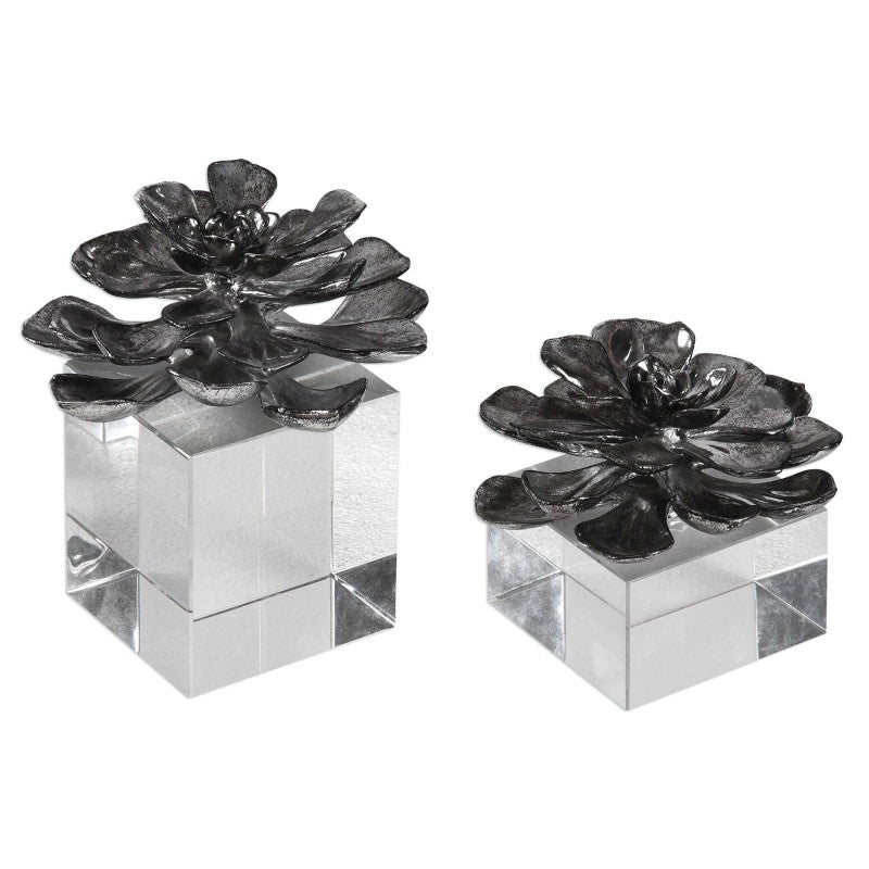 Indian Lotus - Metallic Flowers (Set of 2) - Silver