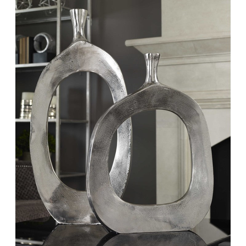 Cierra - Aluminum Vases (Set of 2) - Pearl Silver