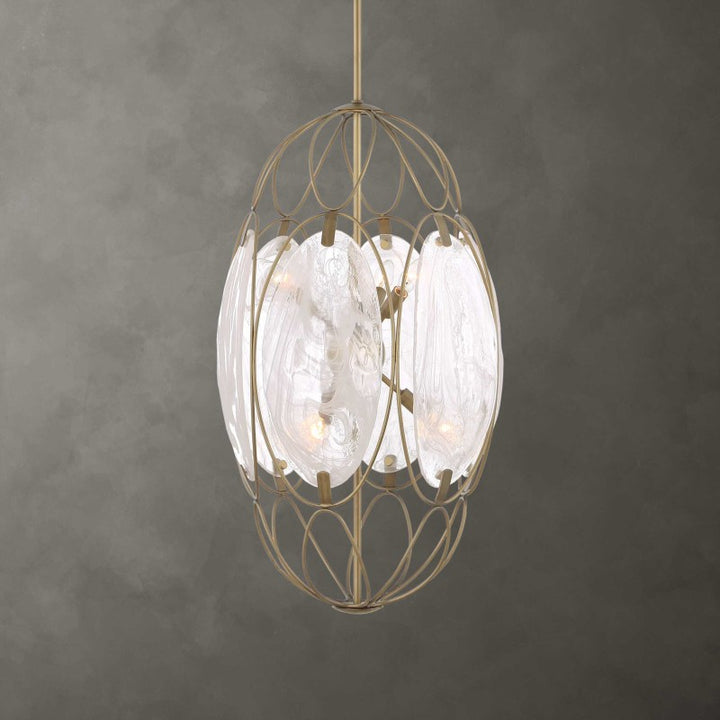Valencia - 6 Light Glass Panel Pendant - Gold / White