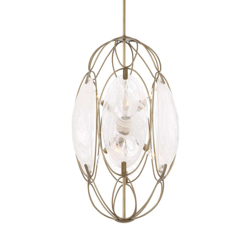 Valencia - 6 Light Glass Panel Pendant - Gold / White