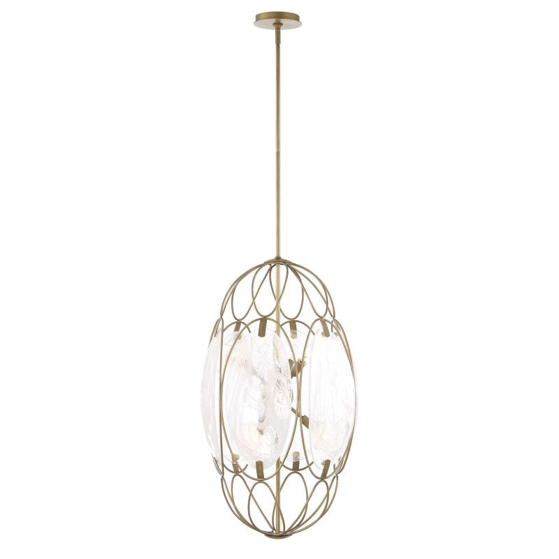 Valencia - 6 Light Glass Panel Pendant - Gold / White