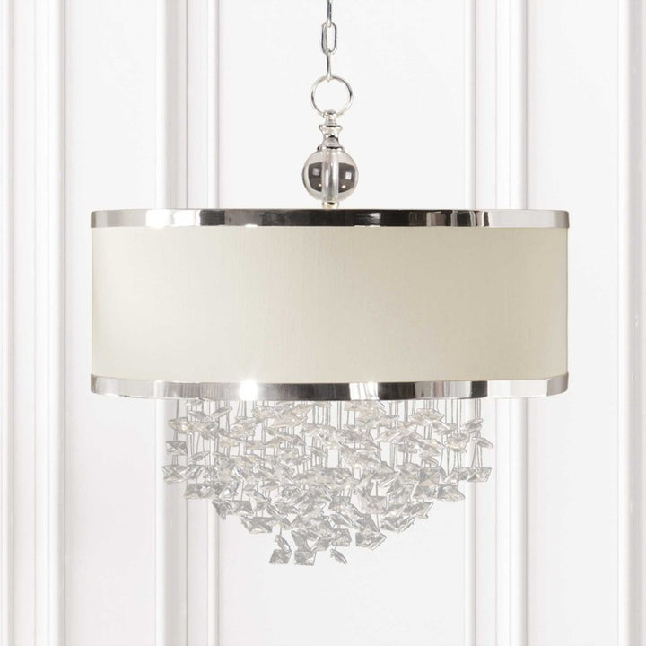 Fascination - 3 Light Silken Drum Pendant - Pearl Silver