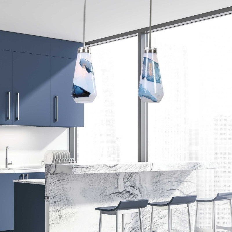 Windswept - 1 Light Mini Pendant - Blue & White