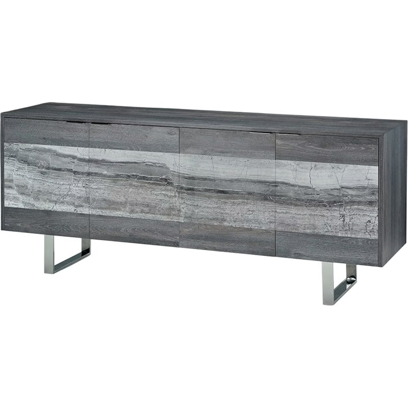 Gray wooden sideboard with marble inserts on a white background
