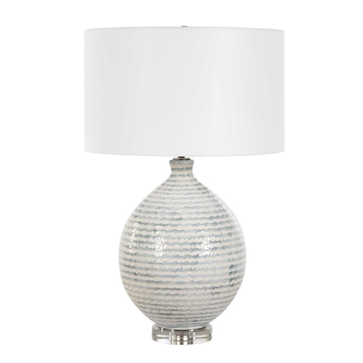 Clary - Horizontally Striped Table Lamp - Gray / White