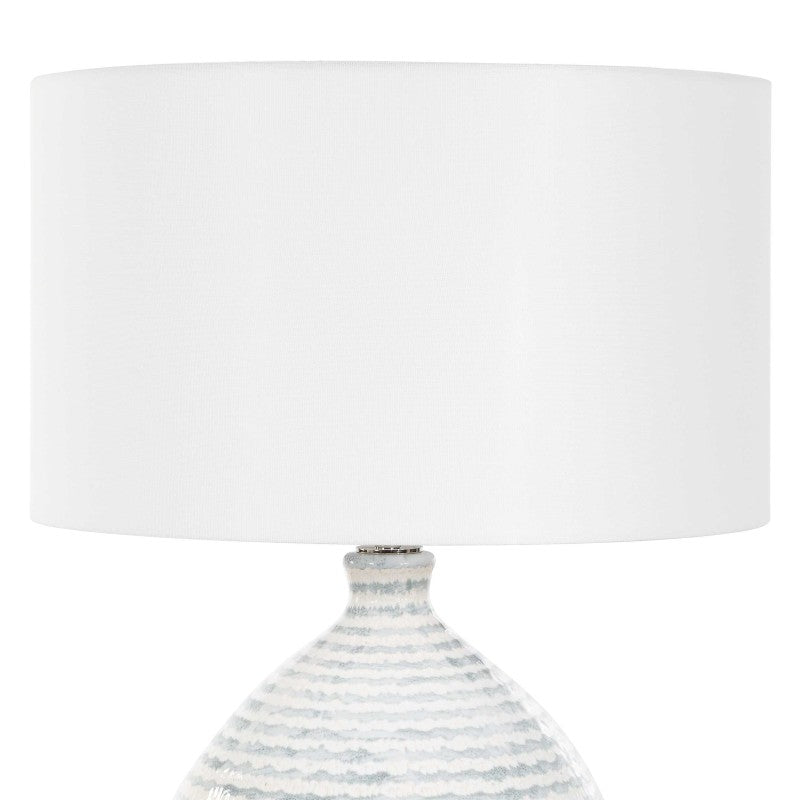 Clary - Horizontally Striped Table Lamp - Gray / White
