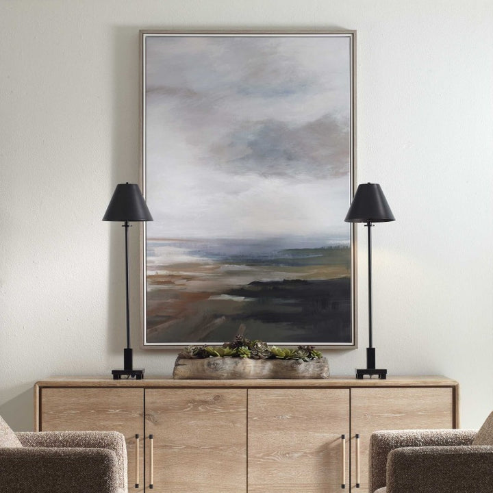 Lowlands - Framed Landscape Print - Black / Blue / Brown / Orange / White / Yellow
