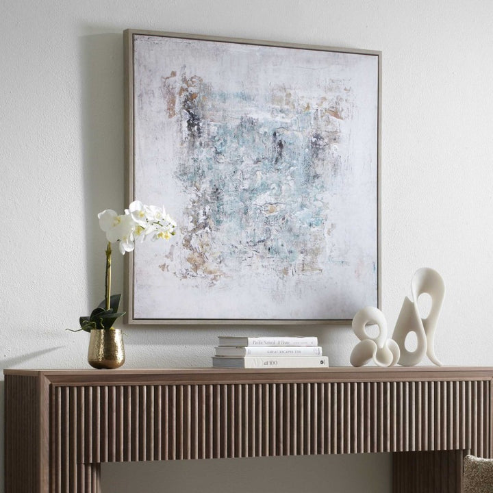 Find Me Here - Abstract Framed Canvas Art - Black / Blue / Brown / Gray / White