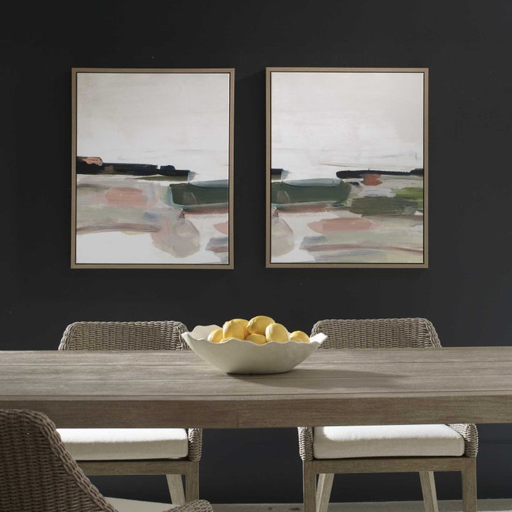 Just - Peaking Framed Abstract Prints (Set of 2) - Black / Gray / Green / Pink / Purple / White