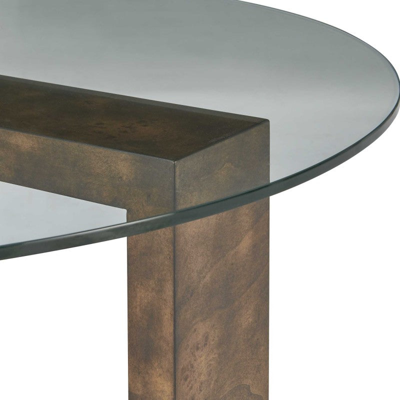 Ignis - Round Glass Coffee Table - Brown / Woodtone