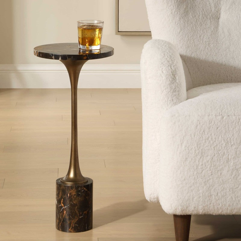 Karnes - Dark Marble Drink Table - Black / Bronze / Brown