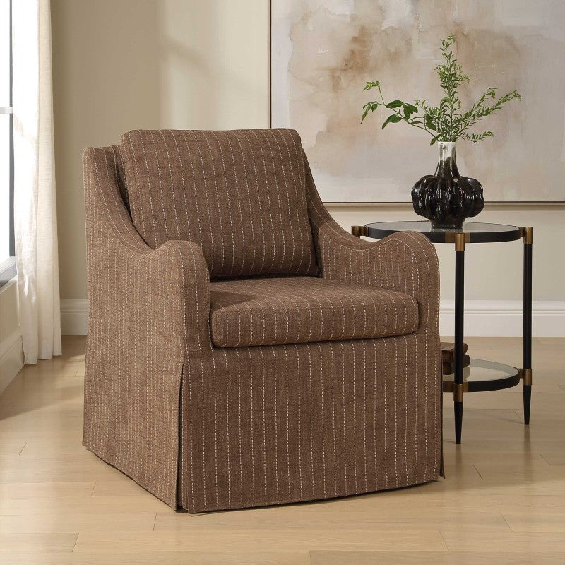 Luisa - Pinstripe Swivel Chair - Brown