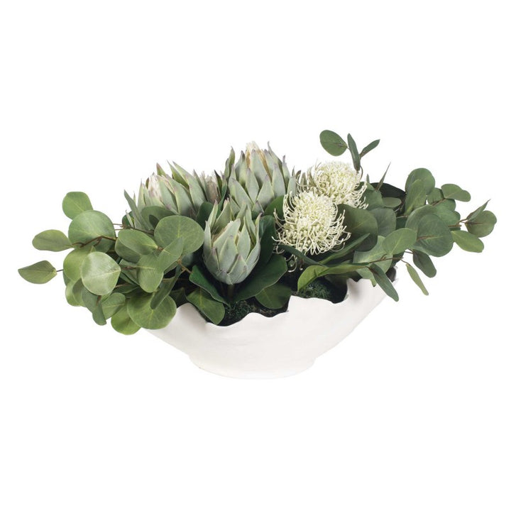 Protea Blooms - Bowl Centerpiece - Green / White