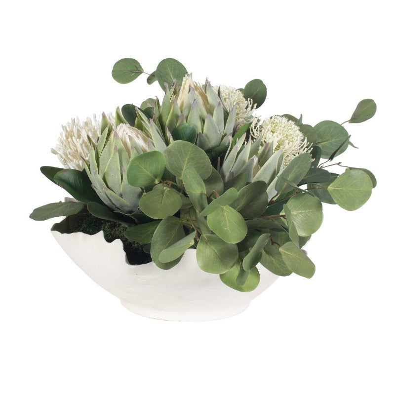 Protea Blooms - Bowl Centerpiece - Green / White