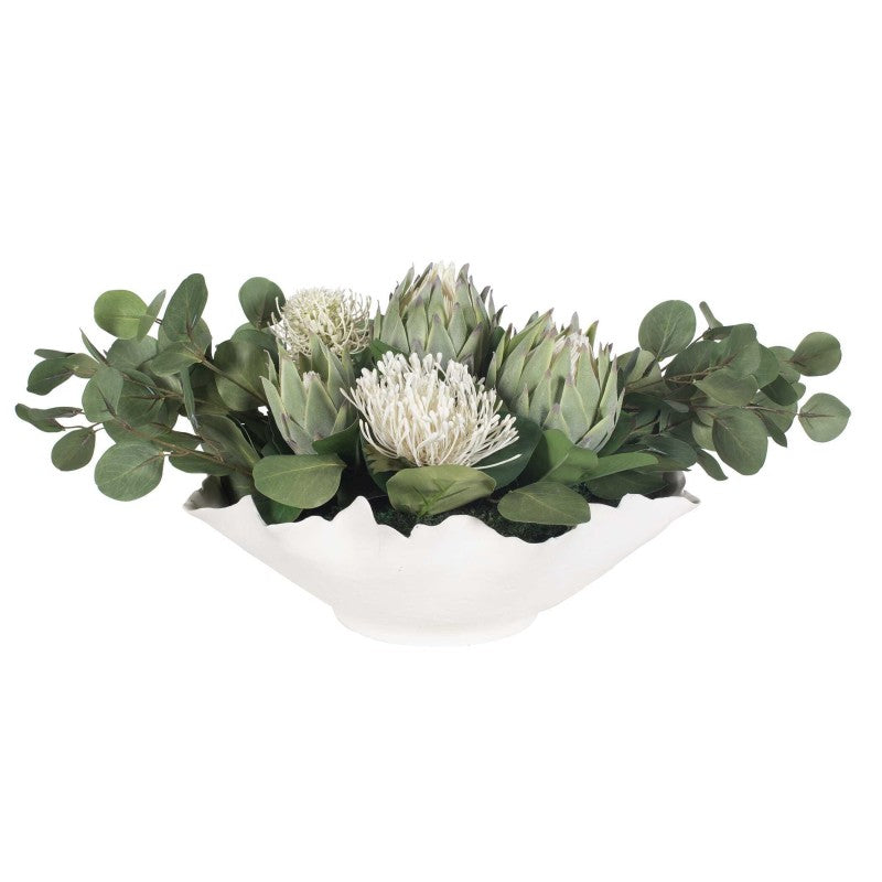 Protea Blooms - Bowl Centerpiece - Green / White