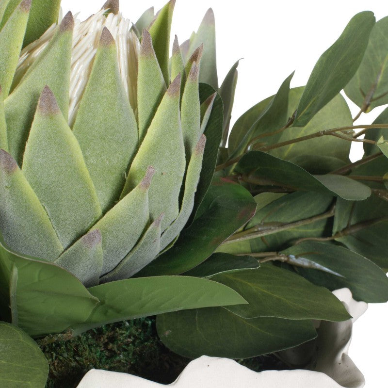 Protea Blooms - Bowl Centerpiece - Green / White