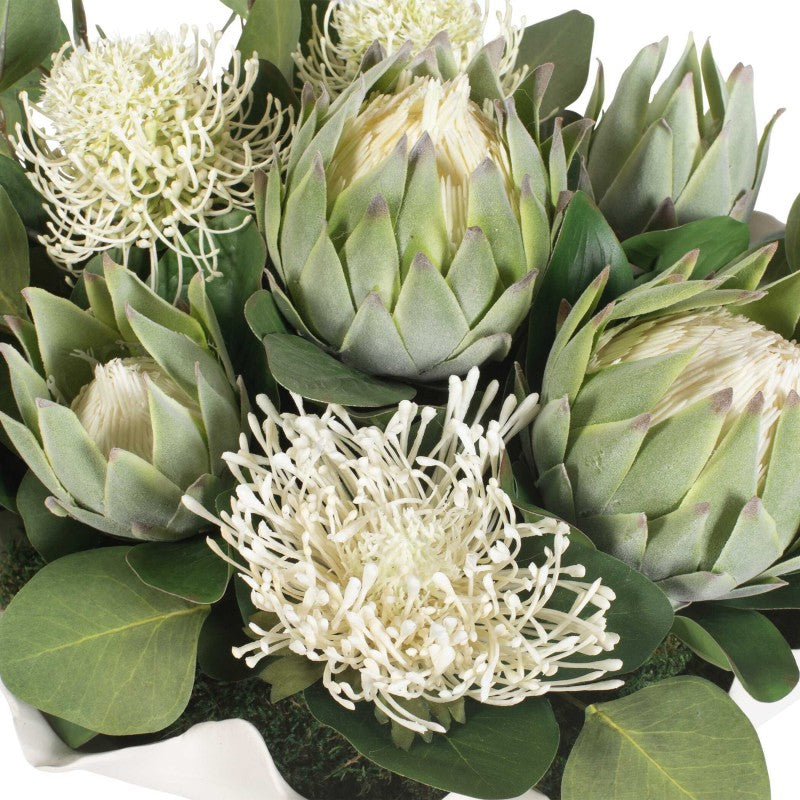 Protea Blooms - Bowl Centerpiece - Green / White