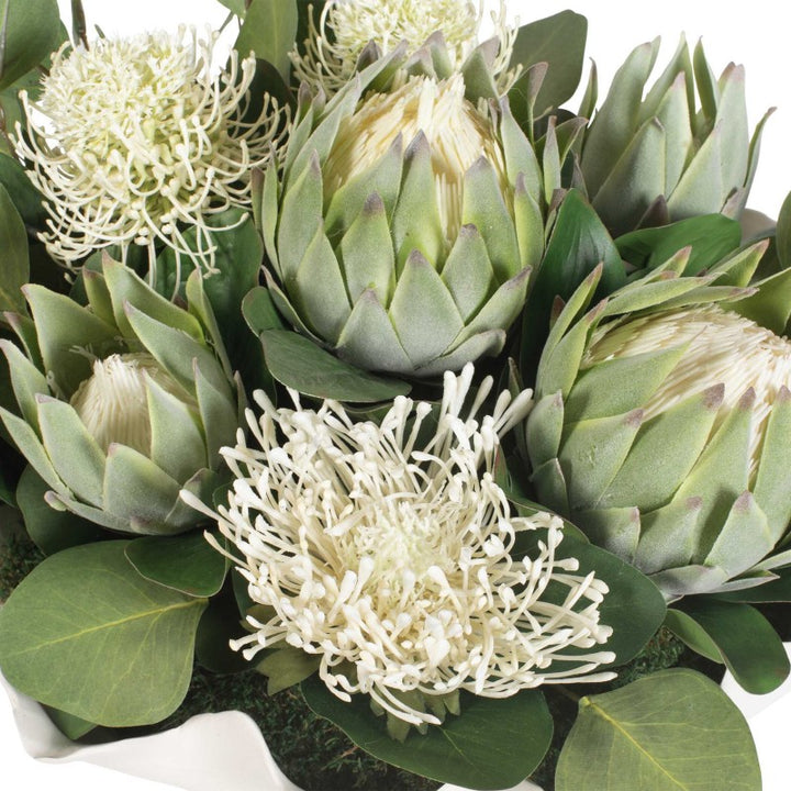 Protea Blooms - Bowl Centerpiece - Green / White