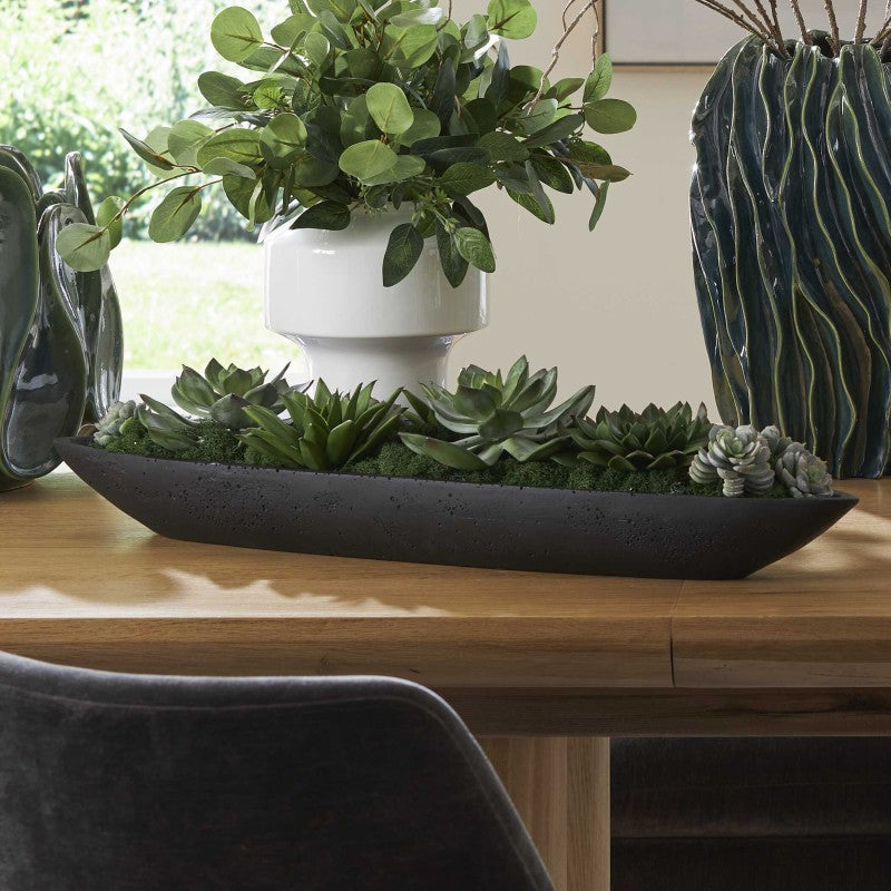 Verde - Succulent Centerpiece In Bowl - Black / Green