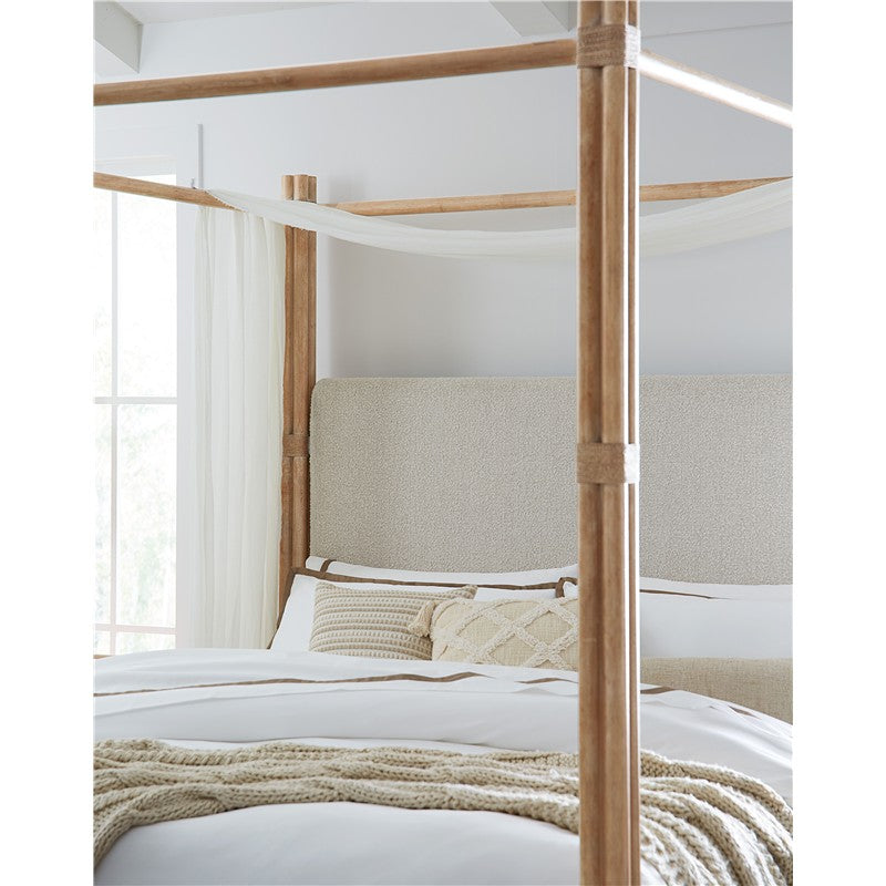 Retreat - Pole Rattan California King Upholstered Poster Bed With Canopy - Beige