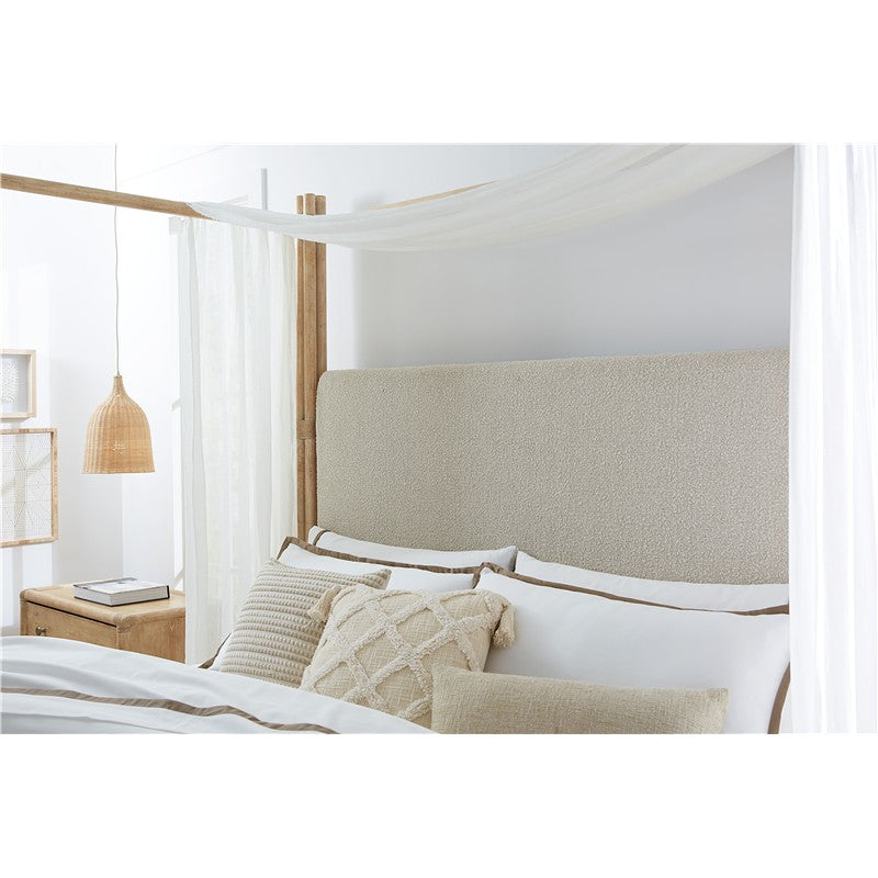 Retreat - Pole Rattan California King Upholstered Poster Bed With Canopy - Beige