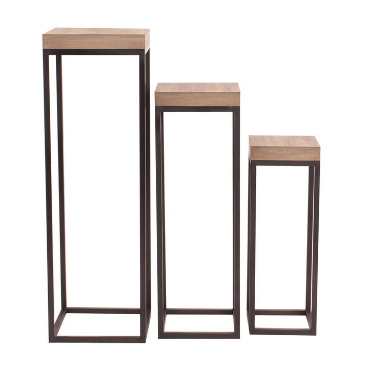 Wood and Metal Pedestals - Set of 3