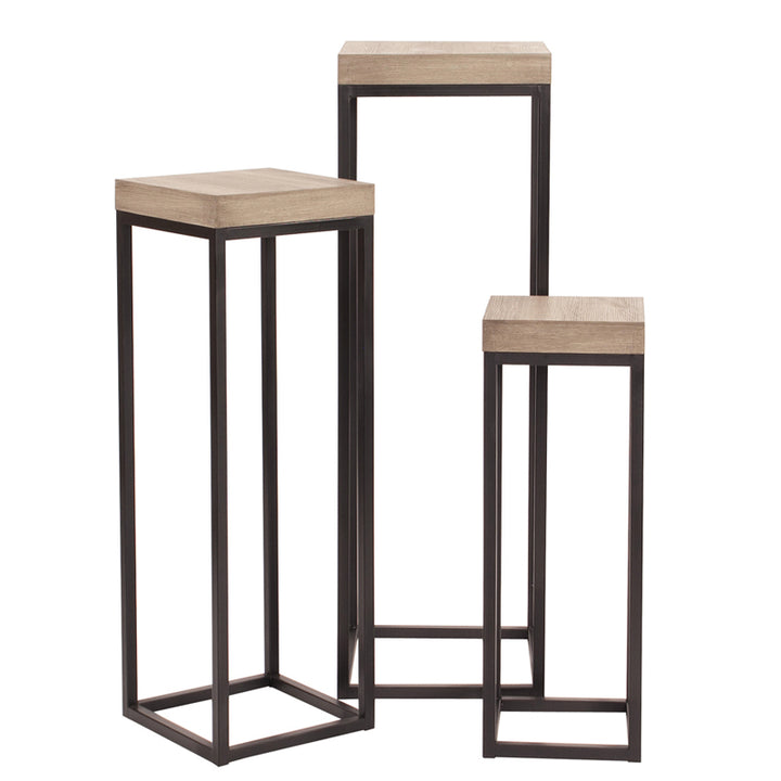 Wood and Metal Pedestals - Set of 3